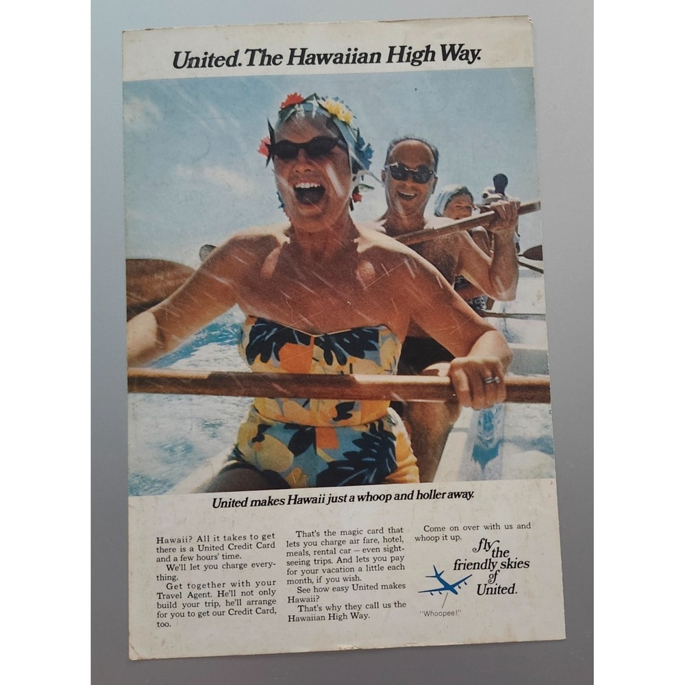 1969 United Airlines: The Hawaiian High‎ Way Vintage Canoe Print Ad